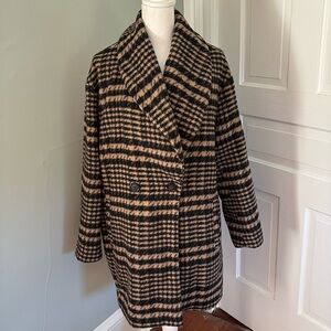 Avec Les Filles Plaid Brown Shawl Collar Coat Size 1X Plus Size Soft‎ Jacket